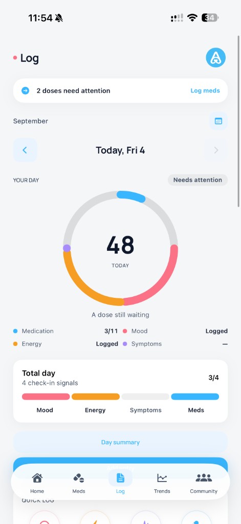 Daily Log interface